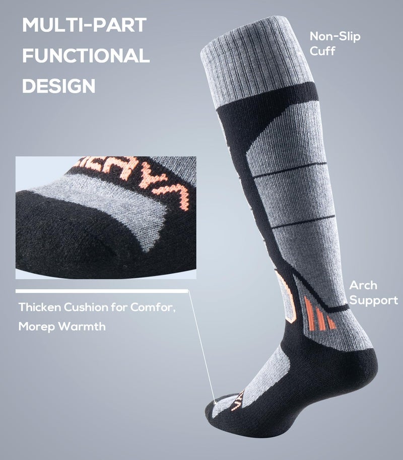 WEIERYA Ski Sock Merino Wool Ski Socks Mens Womens Skiing & Snowboarding Socks, Over The Calf (US, Alpha, Medium, Regular, Regular, 2, Black) - Image 5